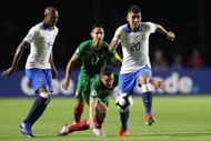 Saucedo (falling) was overran in midfield by Brazil